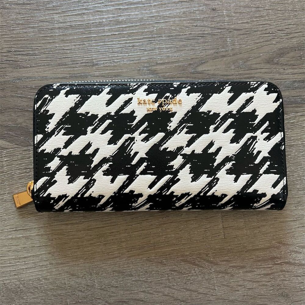 Kate Spade Women's Houndstooth Zip-Around Wallet Multicolor NEW